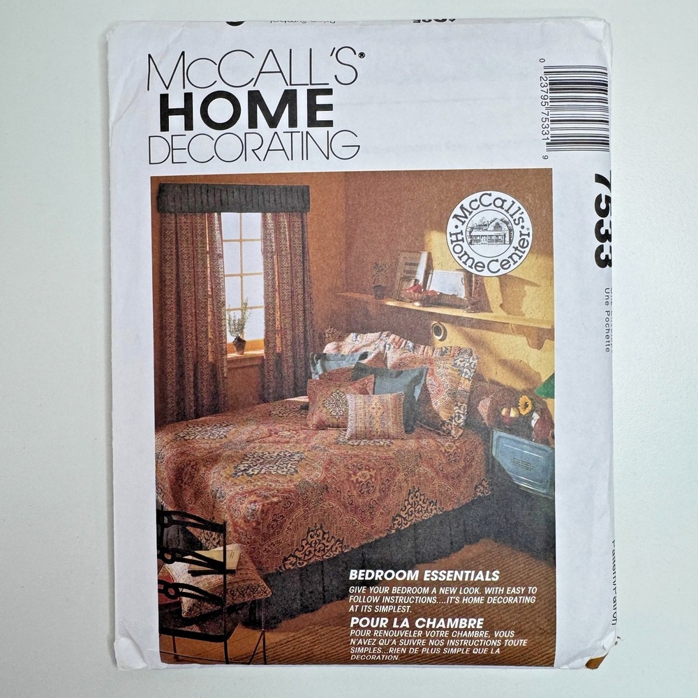 McCALL's 7533 Uncut Sewing Pattern Bedroom Decor Bedcover Pillows Drapes‎